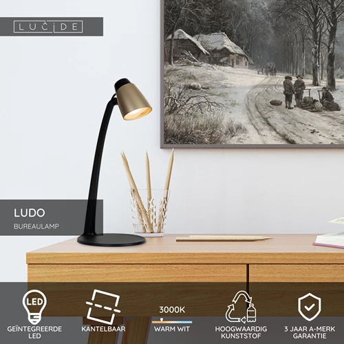 Lucide LUDO - Bureaulamp - LED - 1x4,5W 3000K - Mat Goud / Messing - USP